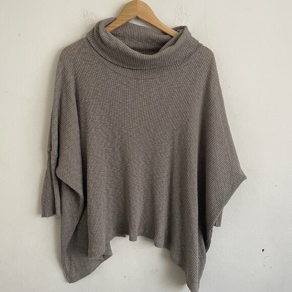 FP Beach World Traveler Cowl Neck Split Back Knit Pullover Sweater Taupe Size M - Picture 2 of 6